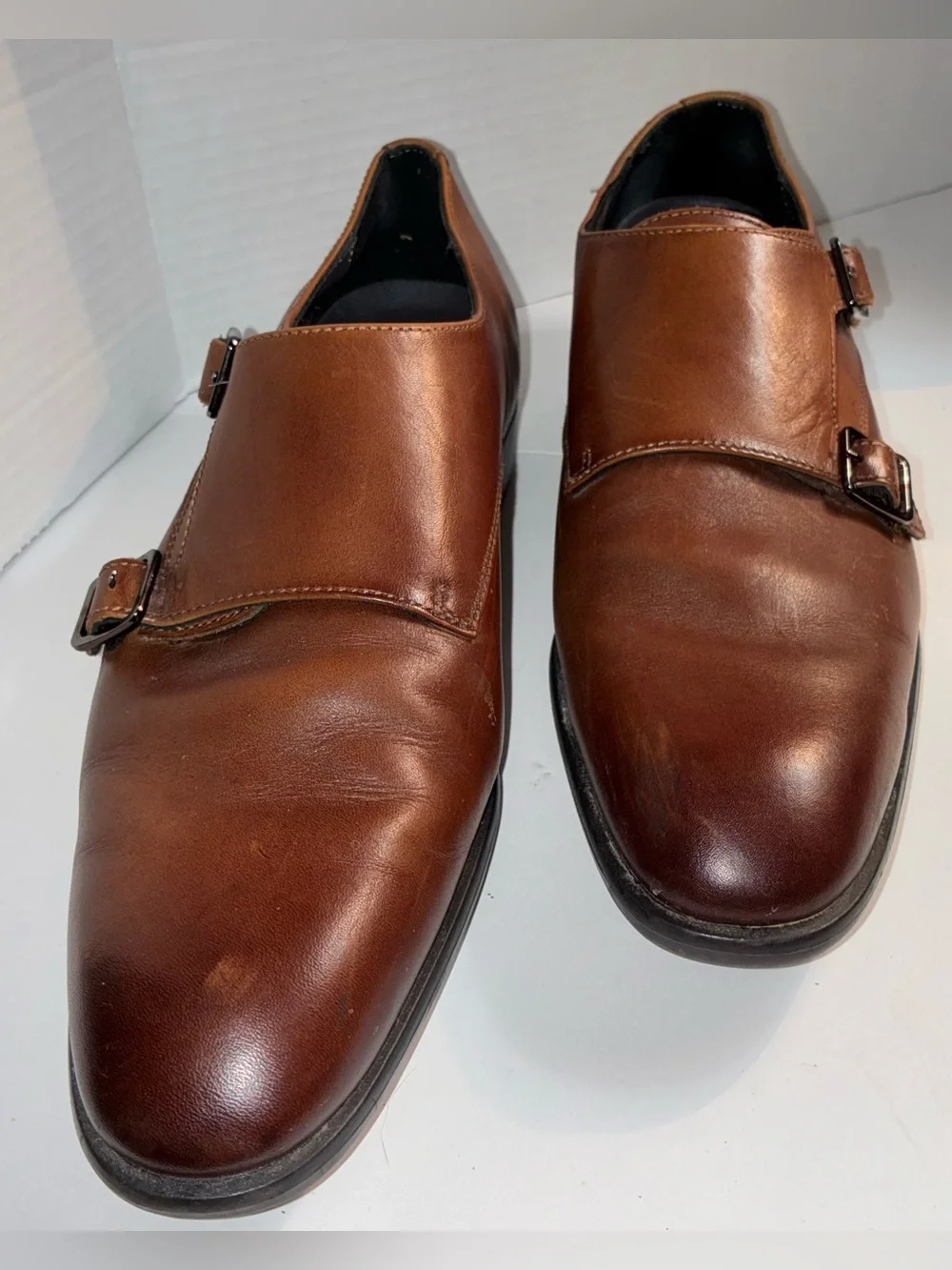 Nordstrom Men's Tan Leather Single Monk Strap Slip-On Loafers